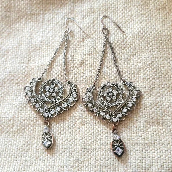 2 Pairs Silver and Rhinestone Chandelier Earrings. - Picture 3 of 5